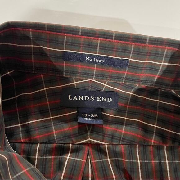 Lands End Brown & Red Striped Long Sleeve Button Down Shirt Size 17-35 - Picture 5 of 8